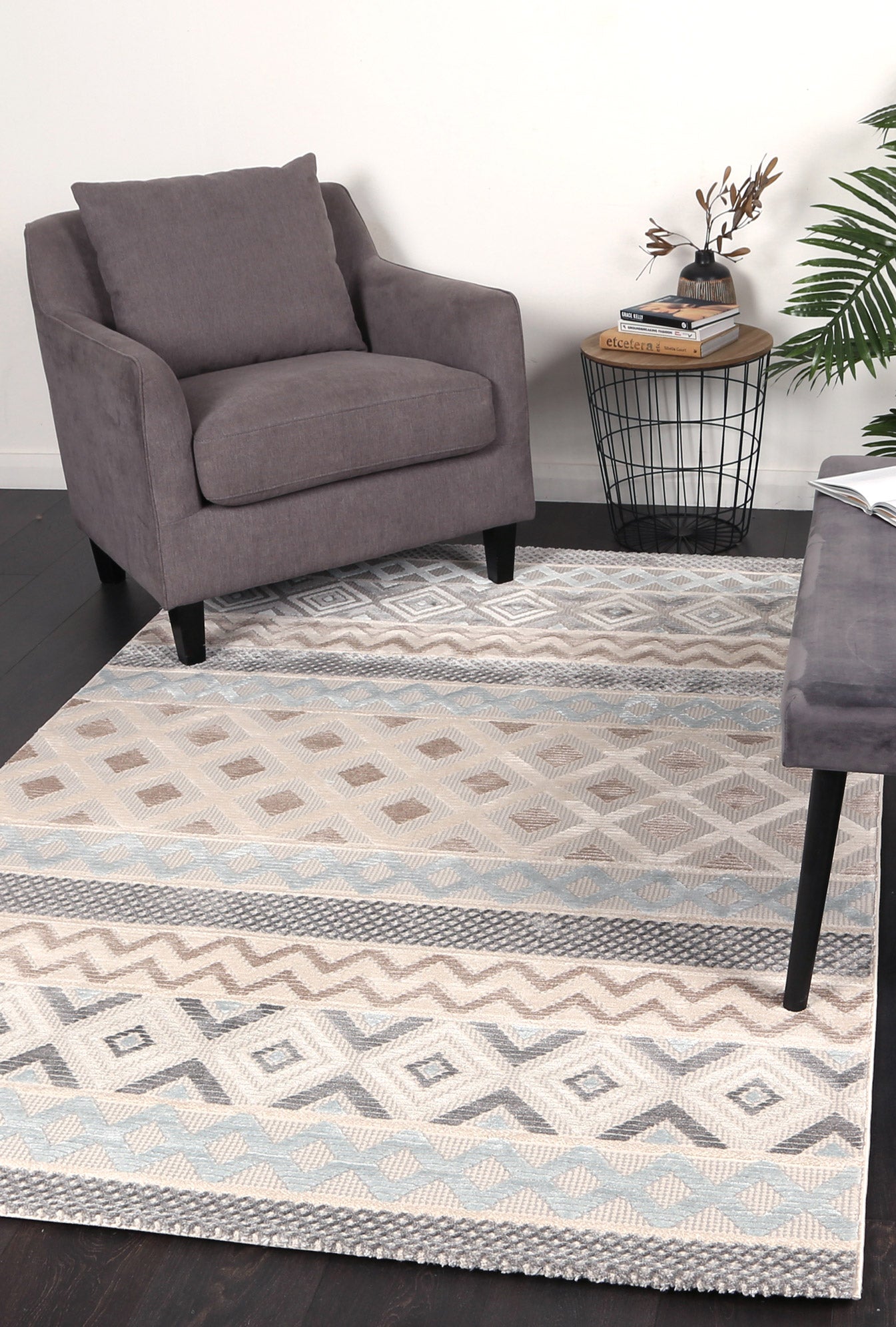 Agra Light Beige Blue Transitional Rug - Area Rug - Rugs a Million