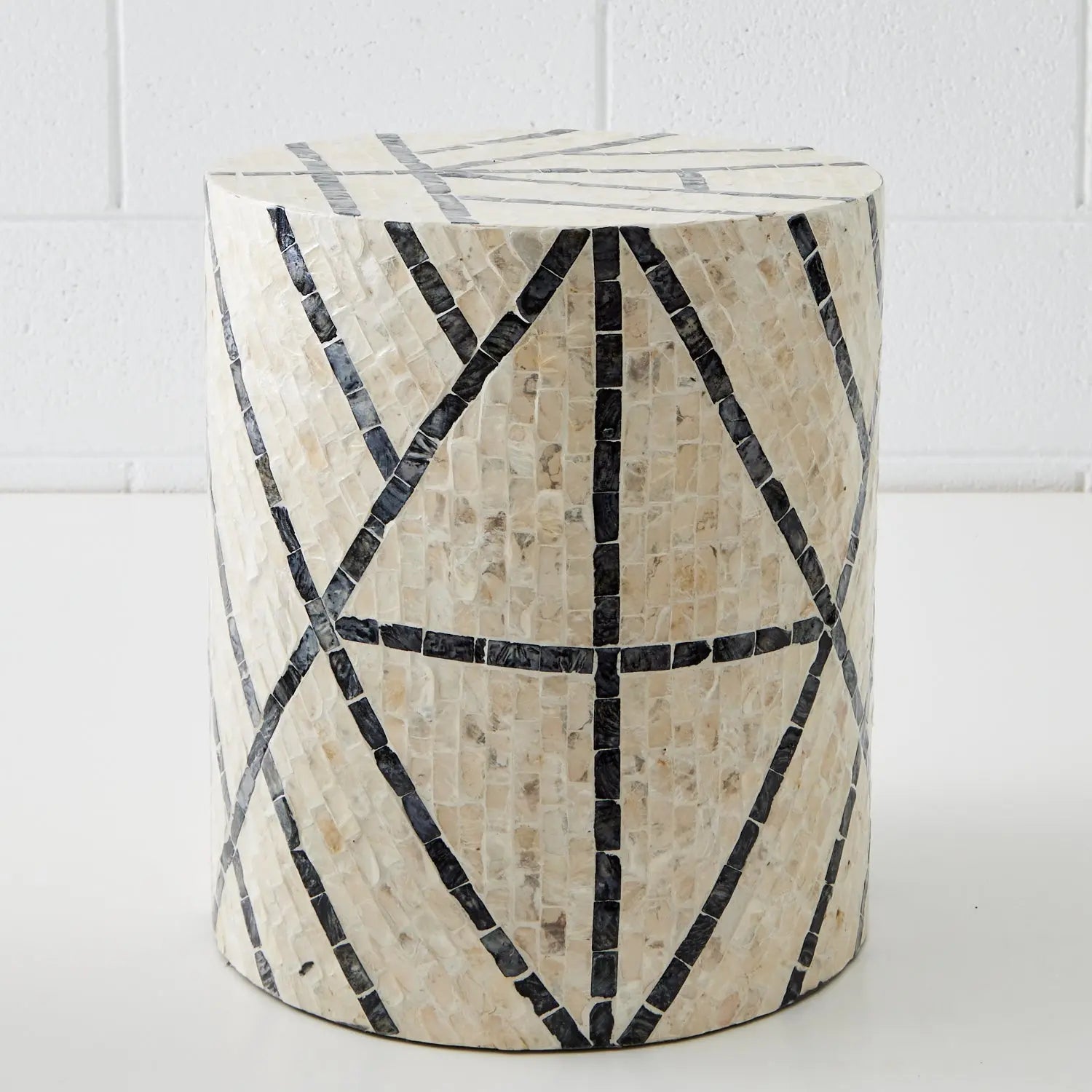 Capiz Shell and Resin Inlay Stool/Table Ivory Black - Stools - Rugs a Million