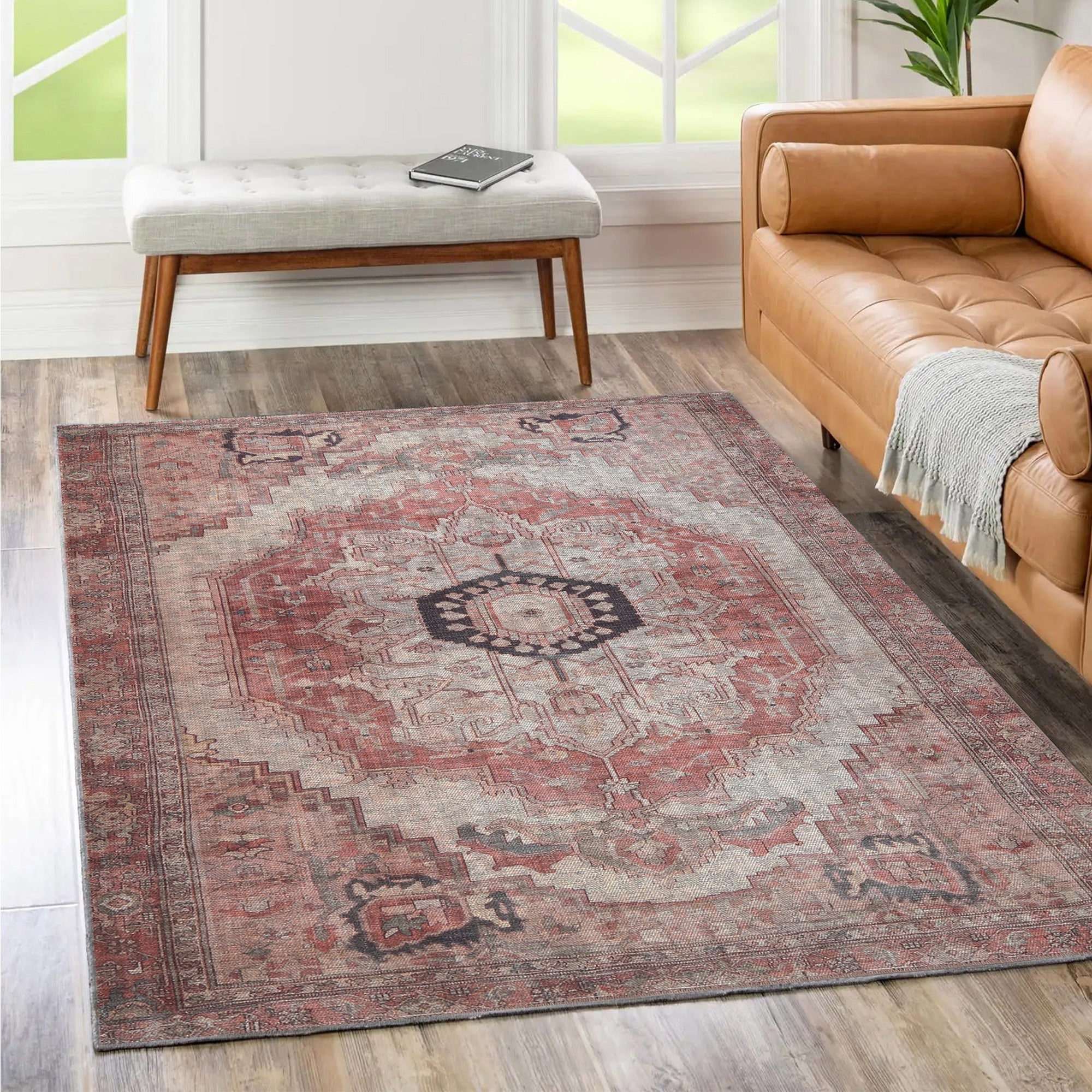 Carmine Vintage Rust Rug - Washable Rug - Rugs a Million