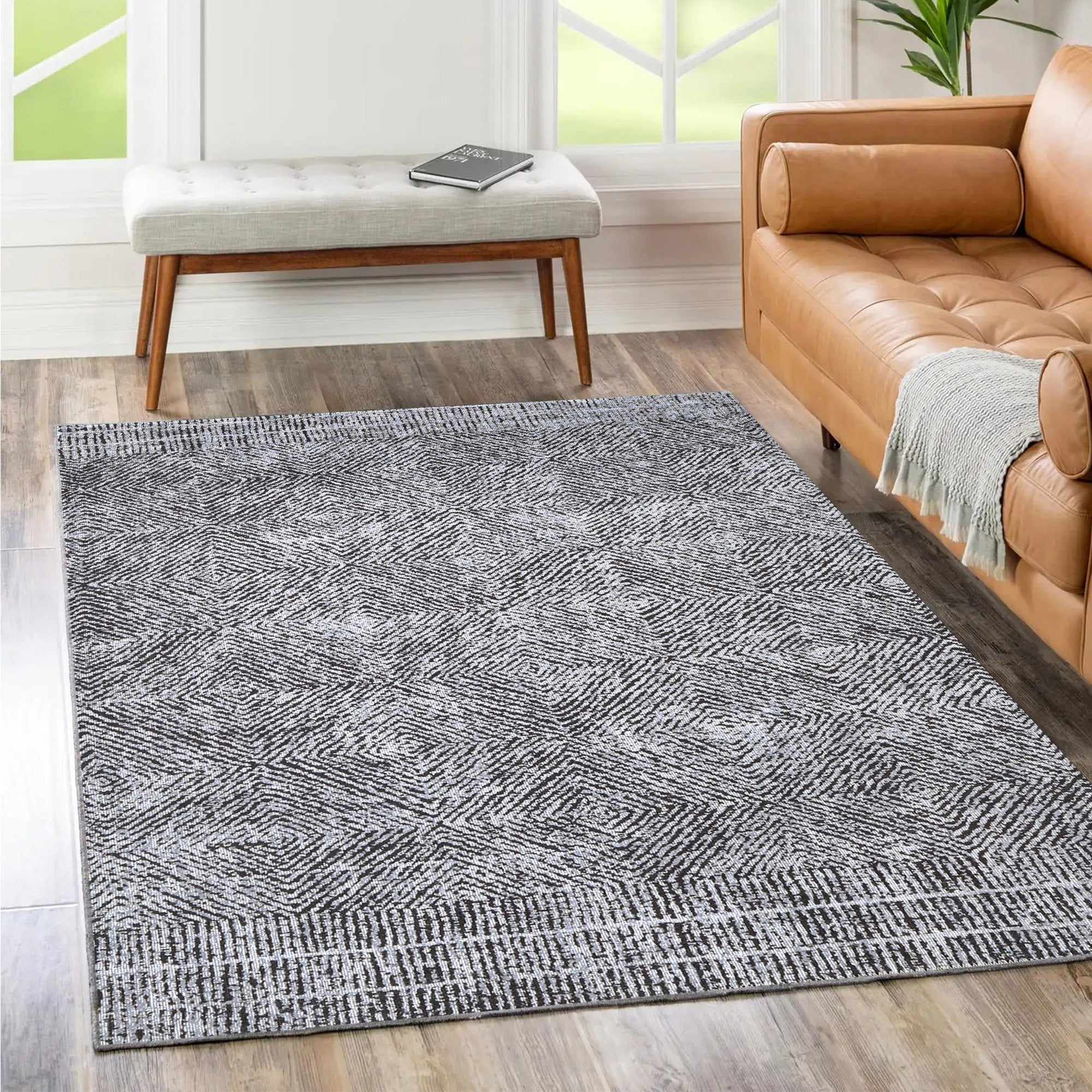 Contemporary Lauro Grey Rug - Washable Rug - Rugs a Million