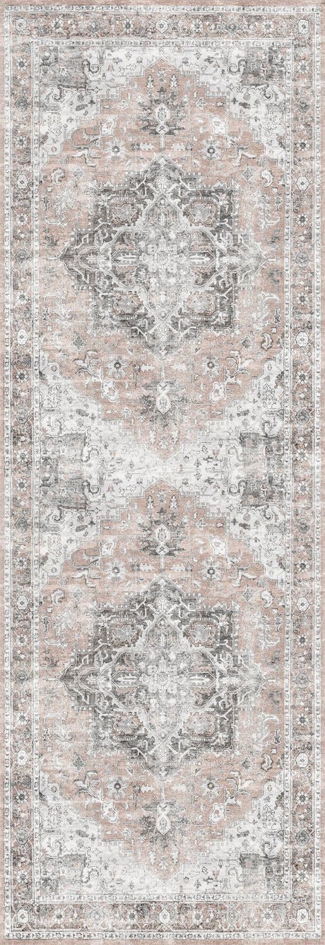 Distressed Vintage Cezanne Blush Area Runner - Washable Rug - Rugs a Million