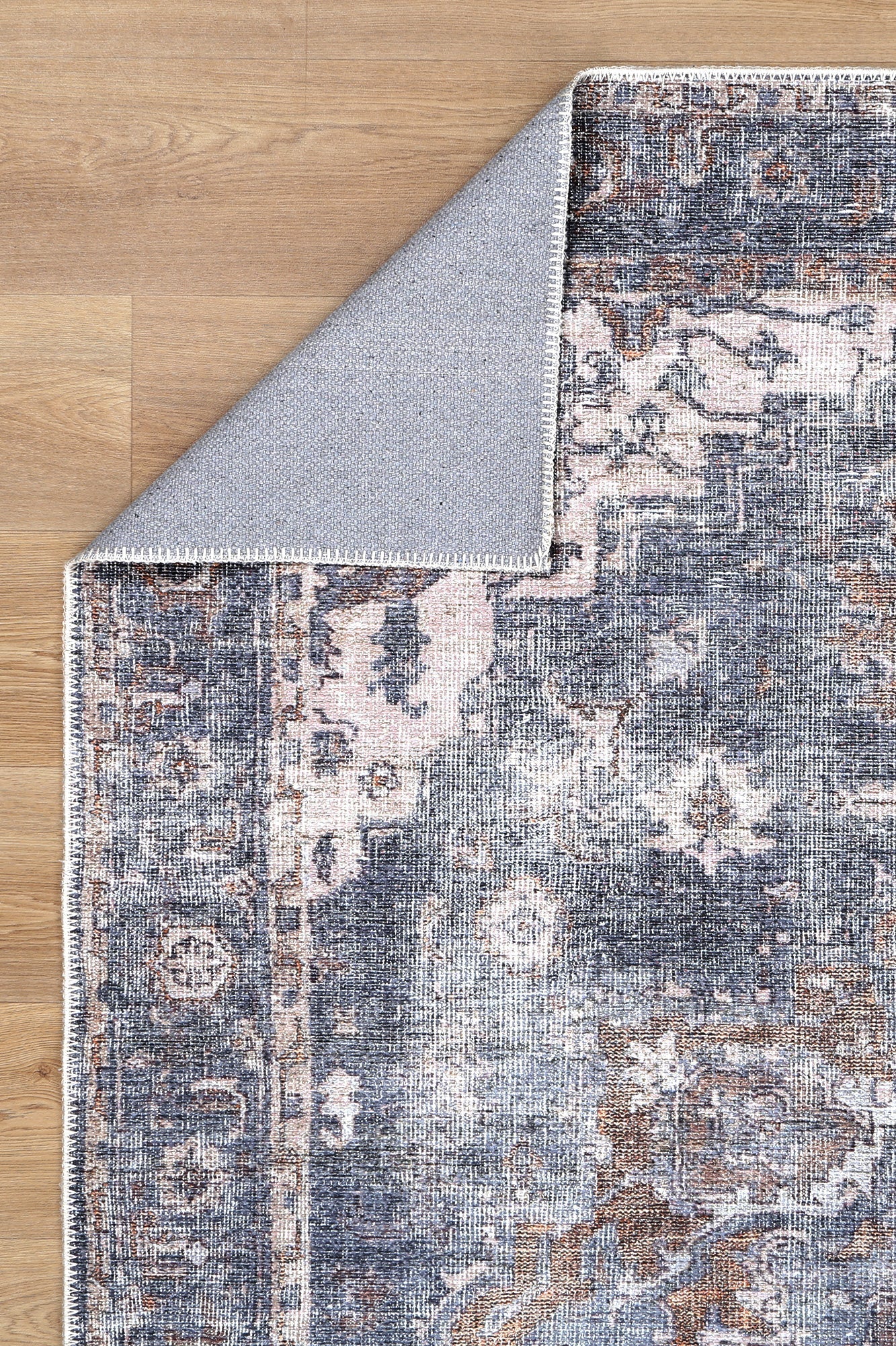 Distressed Vintage Cezanne Rabbit Gray Inca Gold Runner Rug - Washable Rug - Rugs a Million