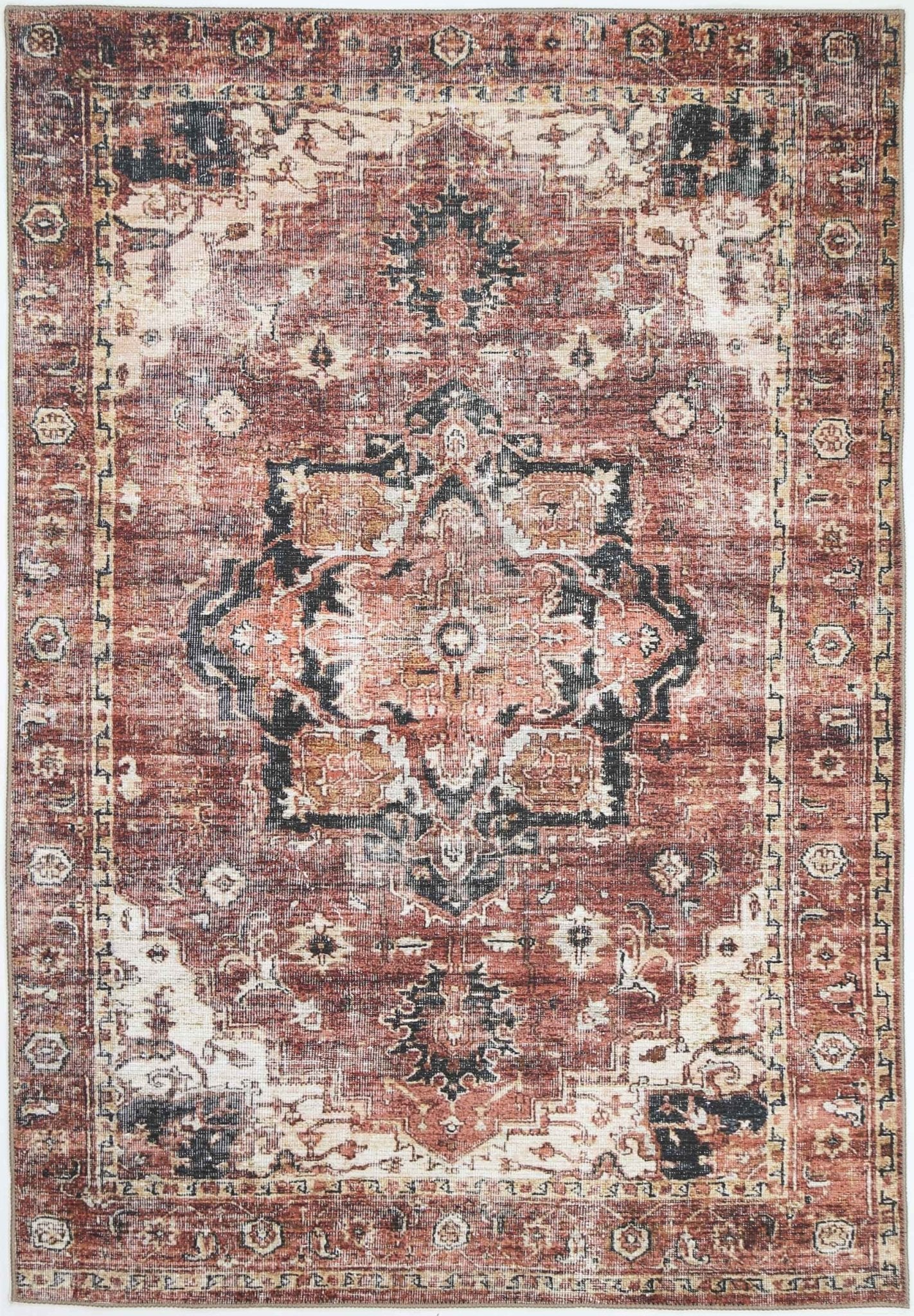 Distressed Vintage Cezanne Terracotta Area Rug - Washable Rug - Rugs a Million