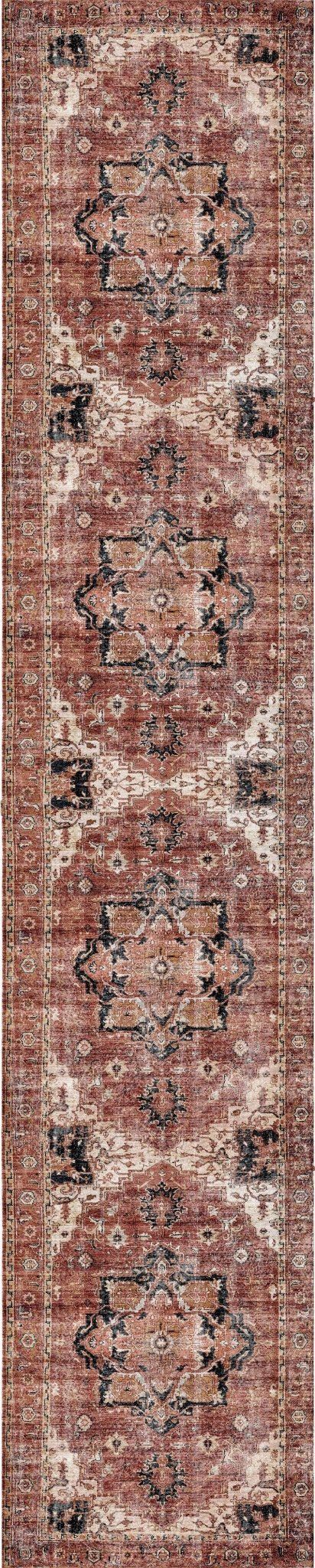 Distressed Vintage Cezanne Terracotta Area Rug - Washable Rug - Rugs a Million