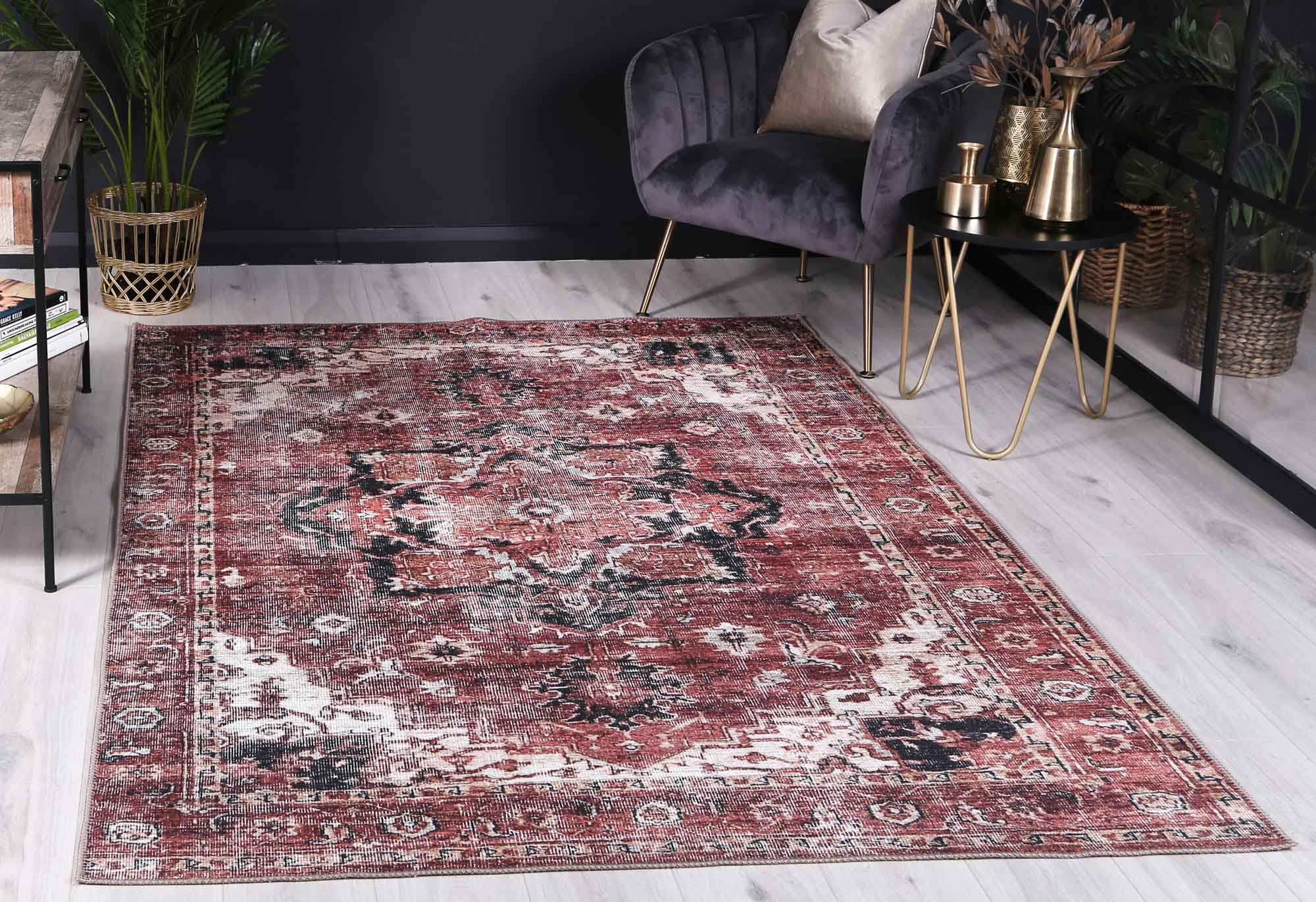 Distressed Vintage Cezanne Terracotta Area Rug - Washable Rug - Rugs a Million