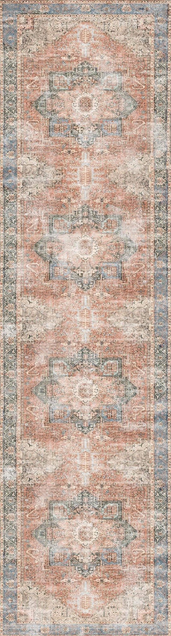 Distressed Vintage Cezanne Terracotta Blue Washable Rug - Washable Rug - Rugs a Million