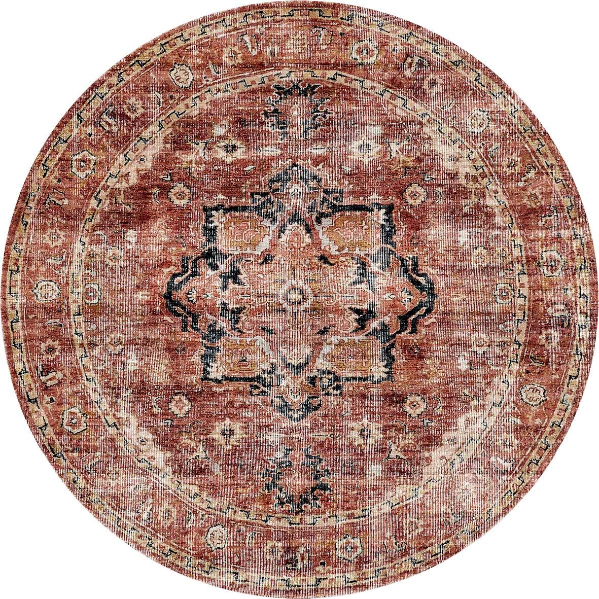 Distressed Vintage Cezanne Terracotta Round Rug - Washable Rug - Rugs a Million