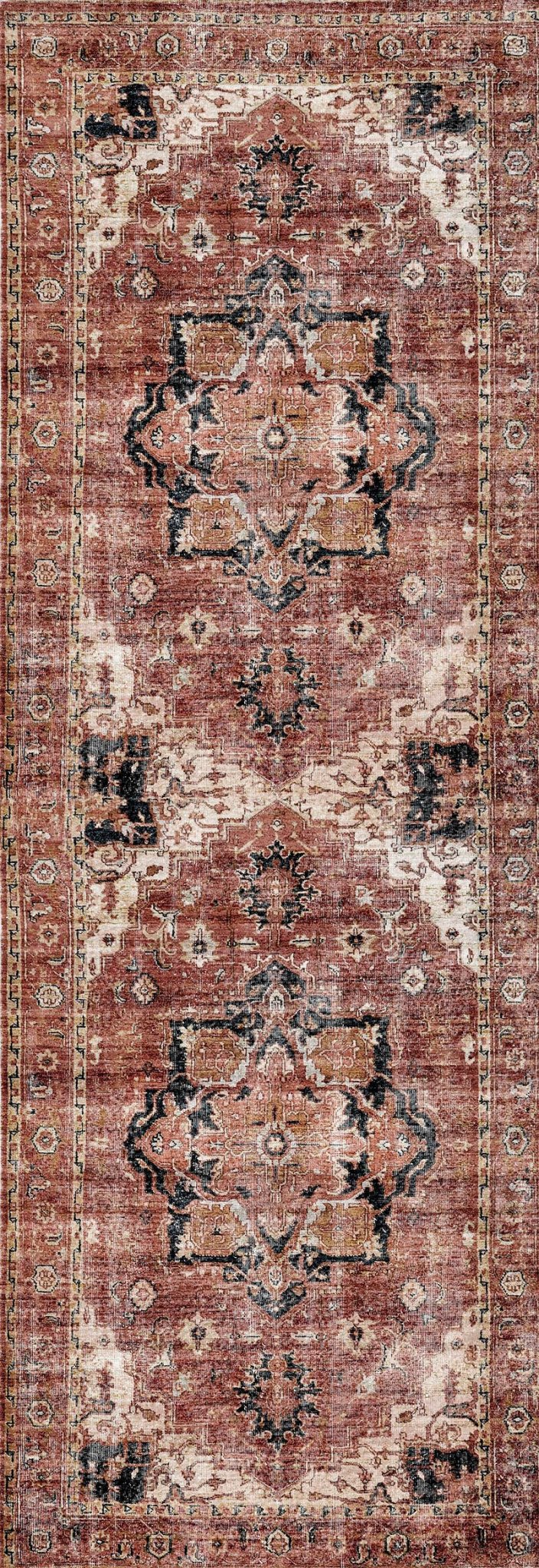 Distressed Vintage Cezanne Terracotta Runner - Washable Rug - Rugs a Million