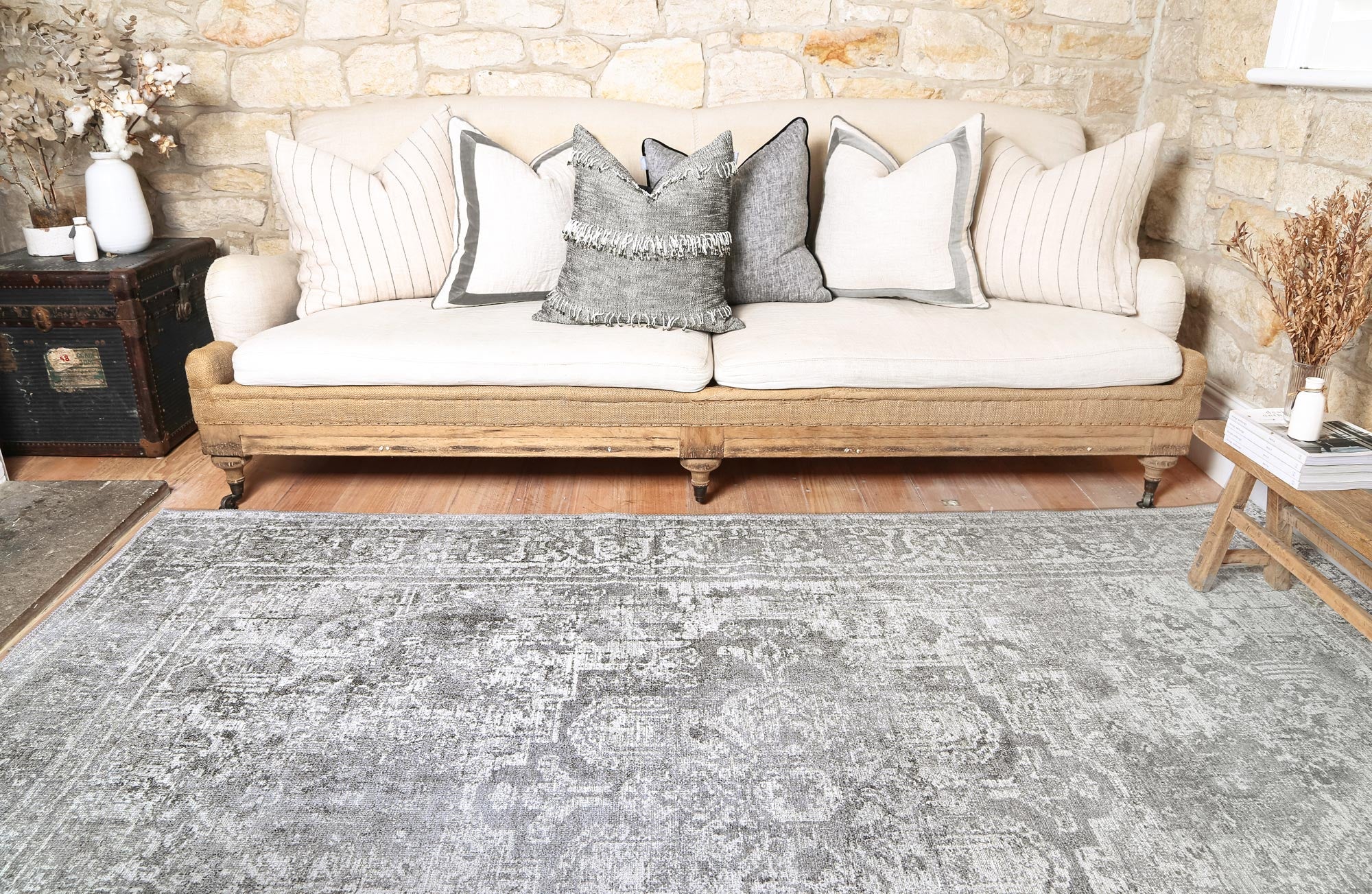 Distressed Vintage Chilaz Grey Rug - Washable Rug - Rugs a Million