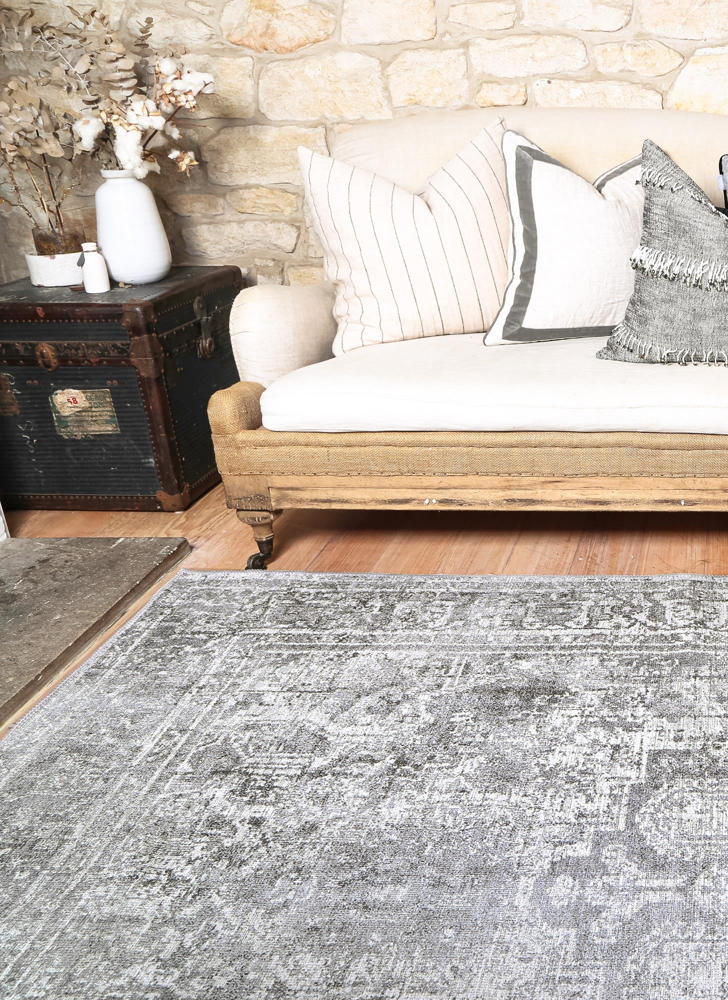 Distressed Vintage Chilaz Grey Rug - Washable Rug - Rugs a Million