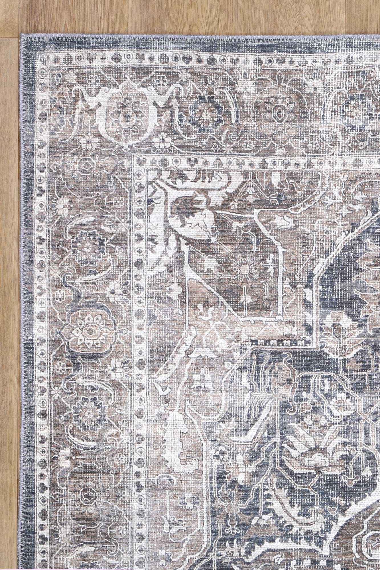 Distressed Vintage Kendra Ash Runner Rug - Washable Rug - Rugs a Million