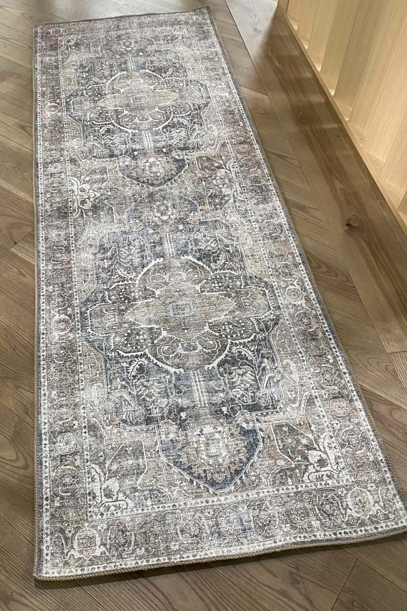 Distressed Vintage Kendra Ash Runner Rug - Washable Rug - Rugs a Million