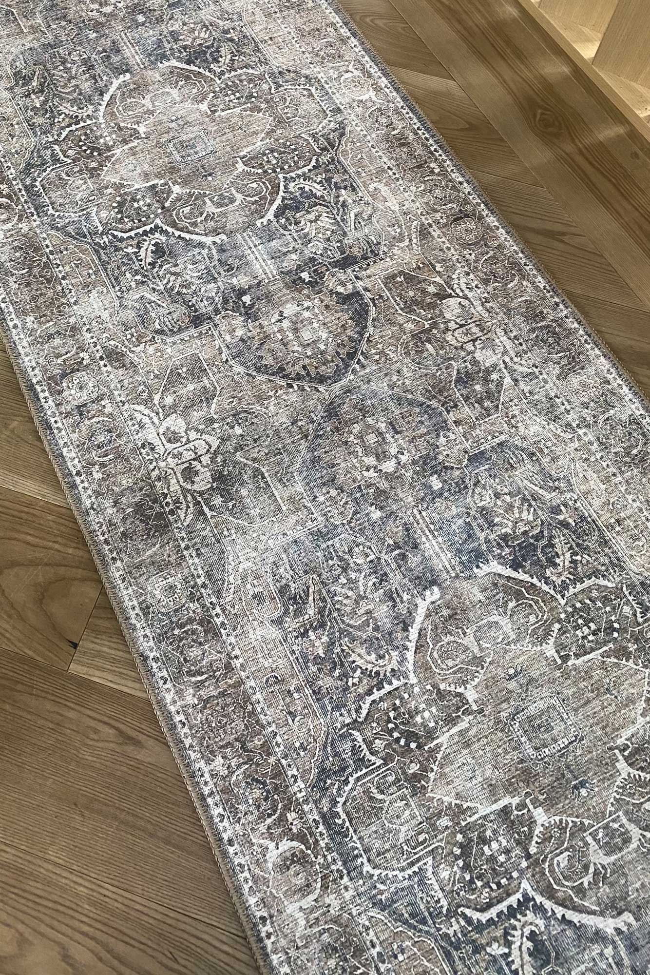 Distressed Vintage Kendra Ash Runner Rug - Washable Rug - Rugs a Million