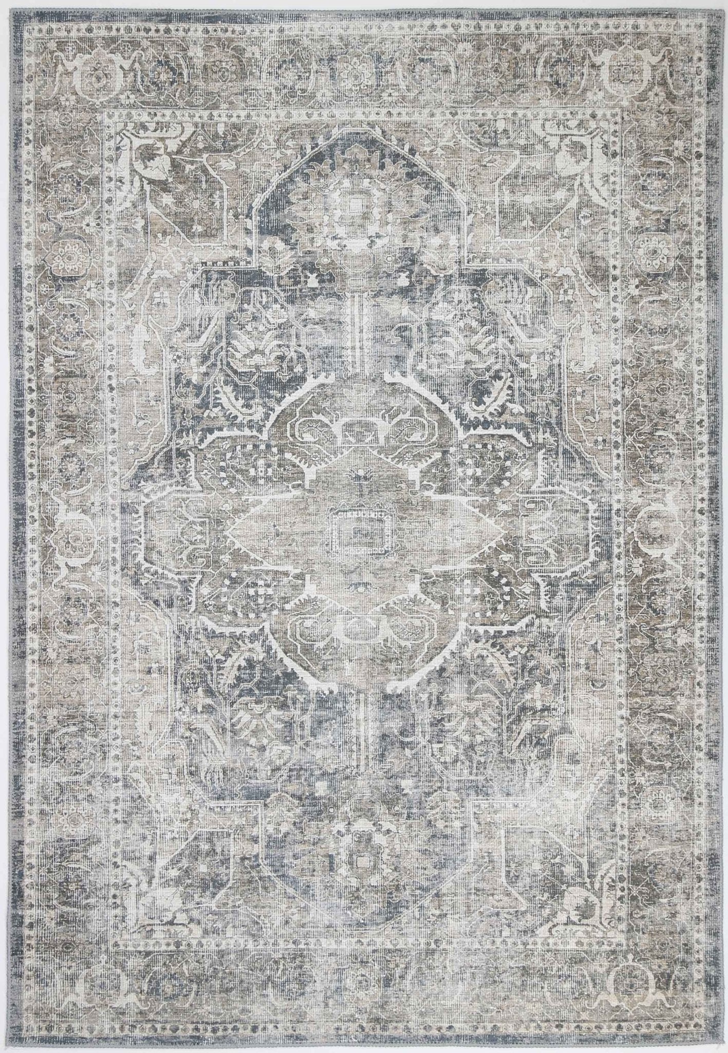 Distressed Vintage Kendra Ash Washable Rug - Washable Rug - Rugs a Million