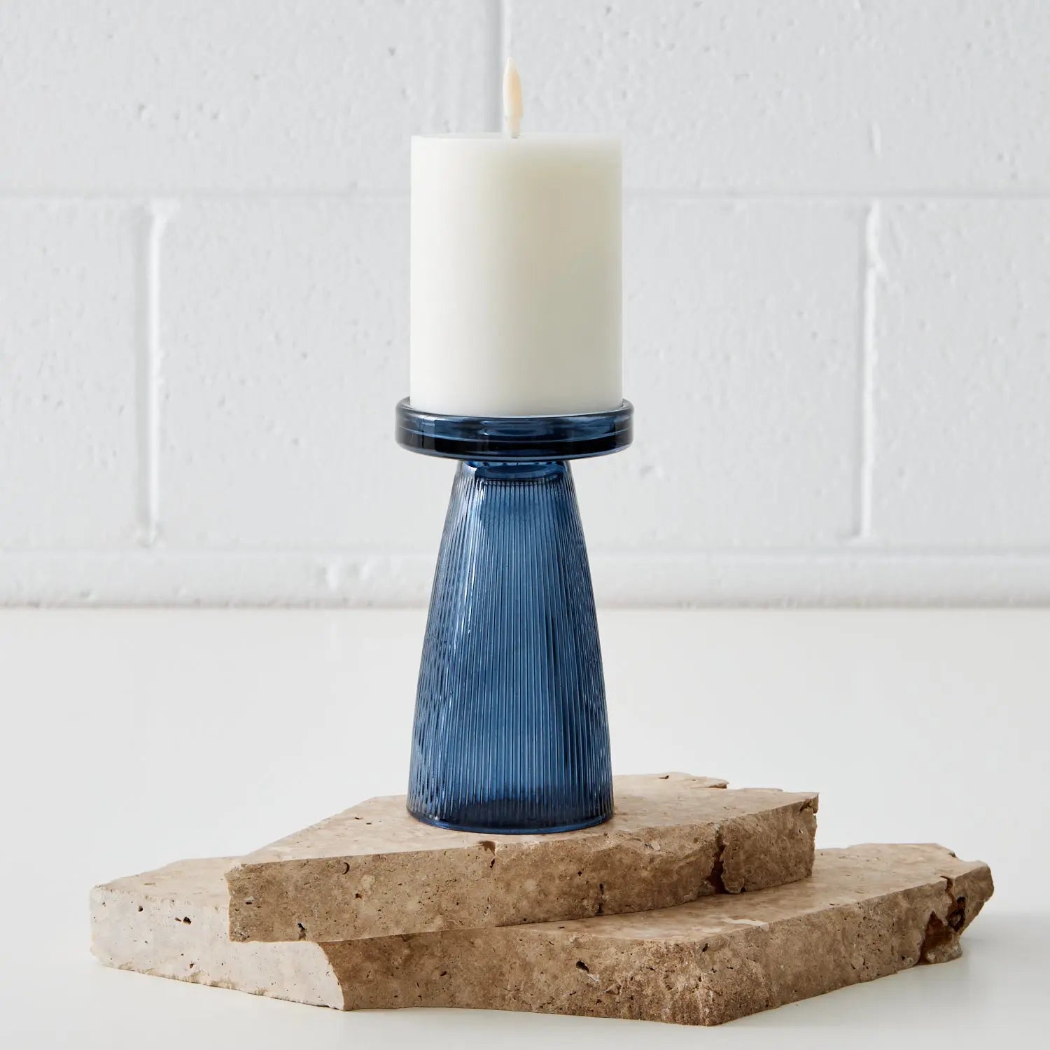 Footed Glass Candleholder Blue - Taper/Pillar Candles - Rugs a Million