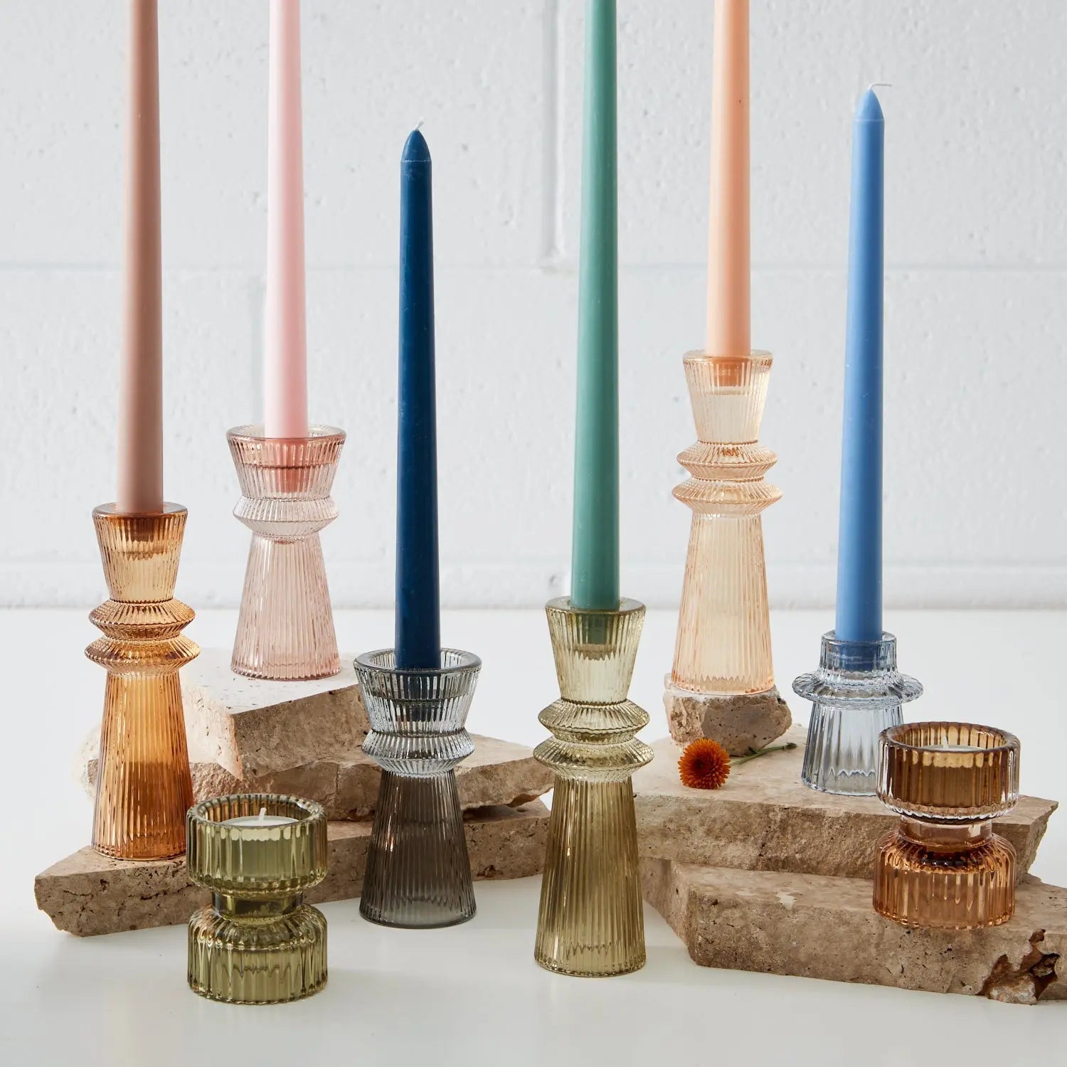 Glass Candleholder Blue - Taper/Pillar Candles - Rugs a Million