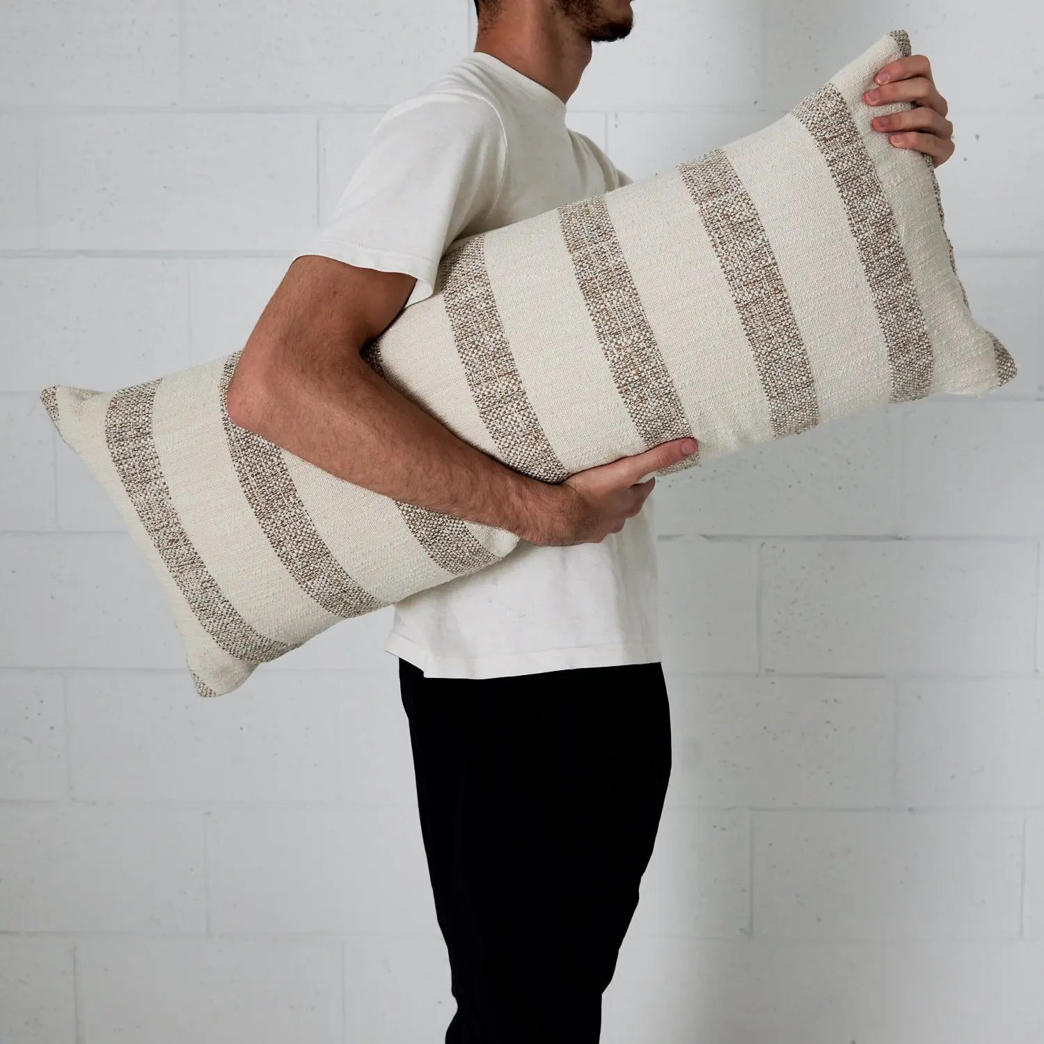 Lumbar Oversized Cushion Ivory and Brown - Cushion - Rugs a Million