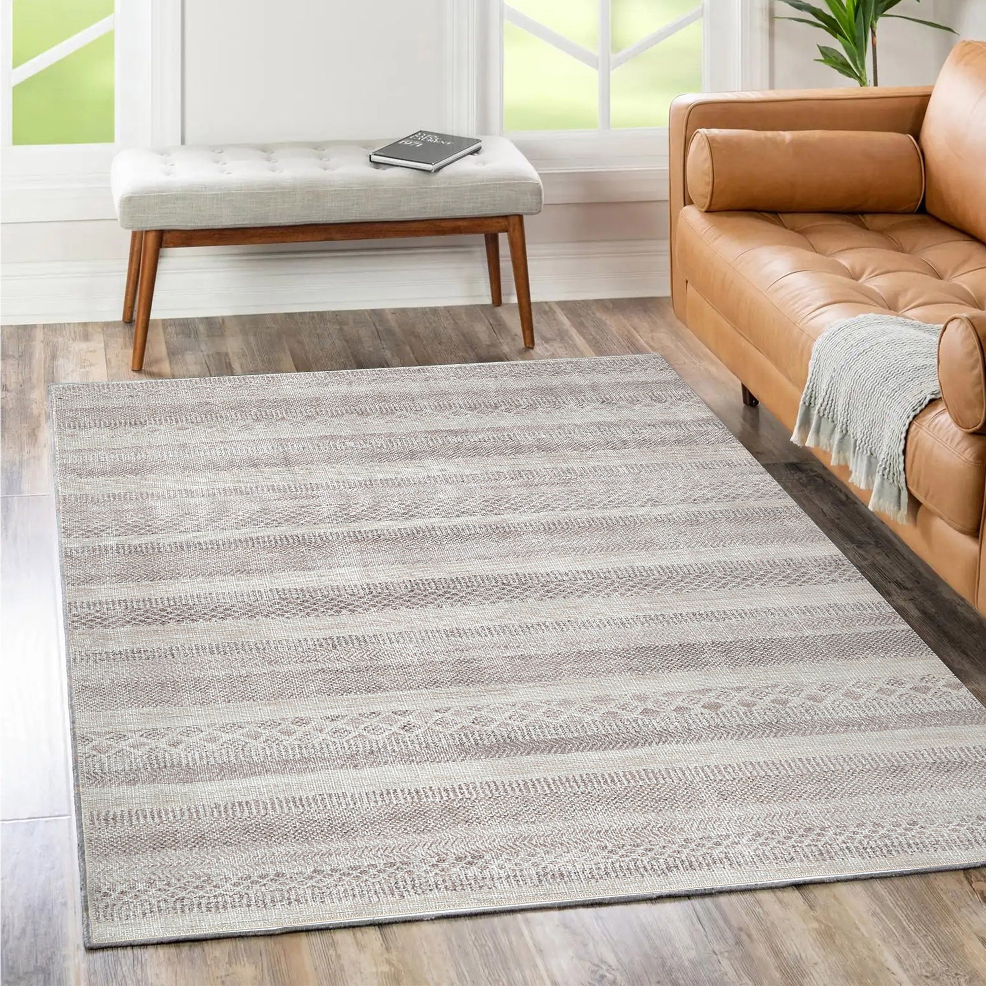 Mojave Lines Desert Beige Washable Rug - Washable Rug - Rugs a Million