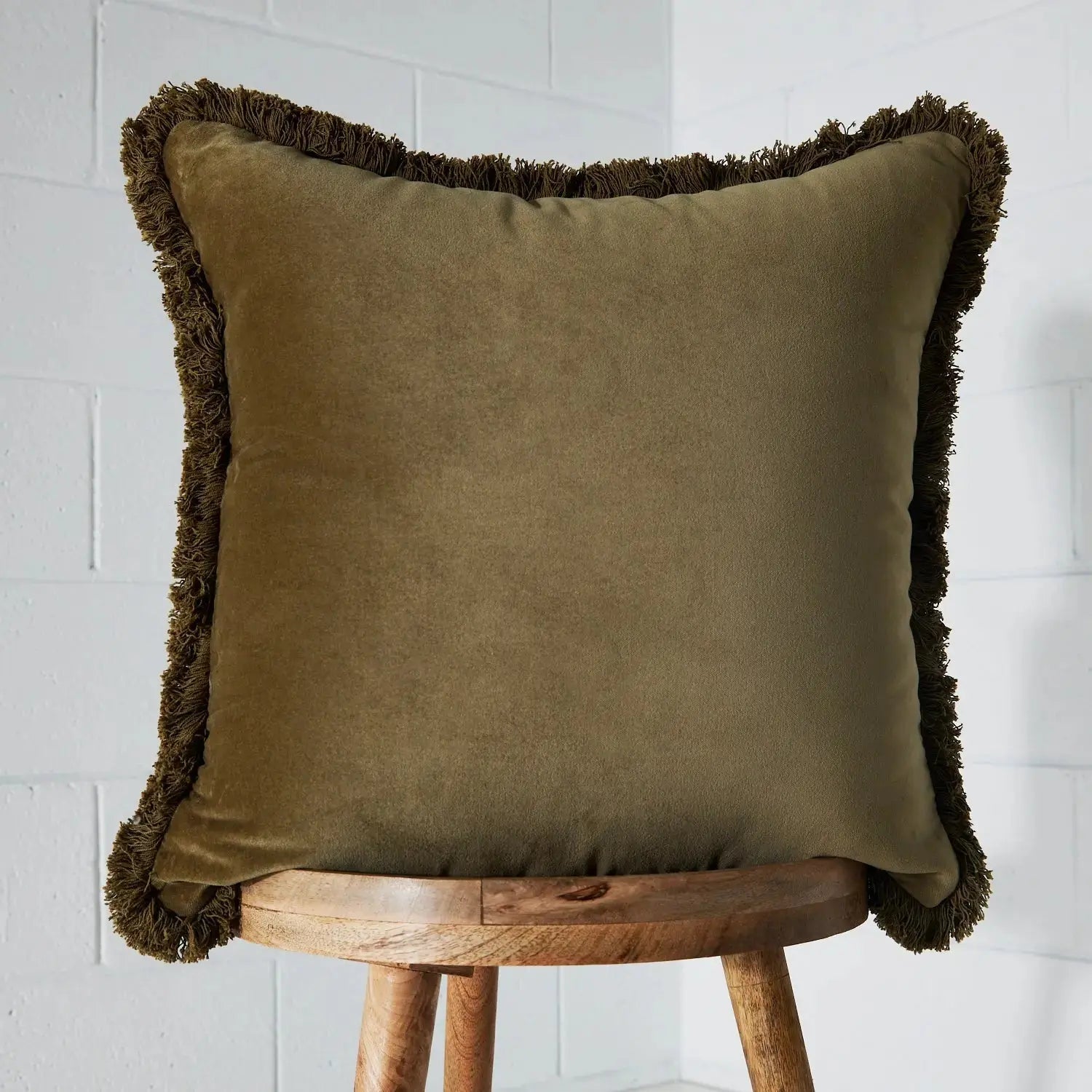 Oversized Fringed Velvet Cushion Chocolate - Cushion - Rugs a Million