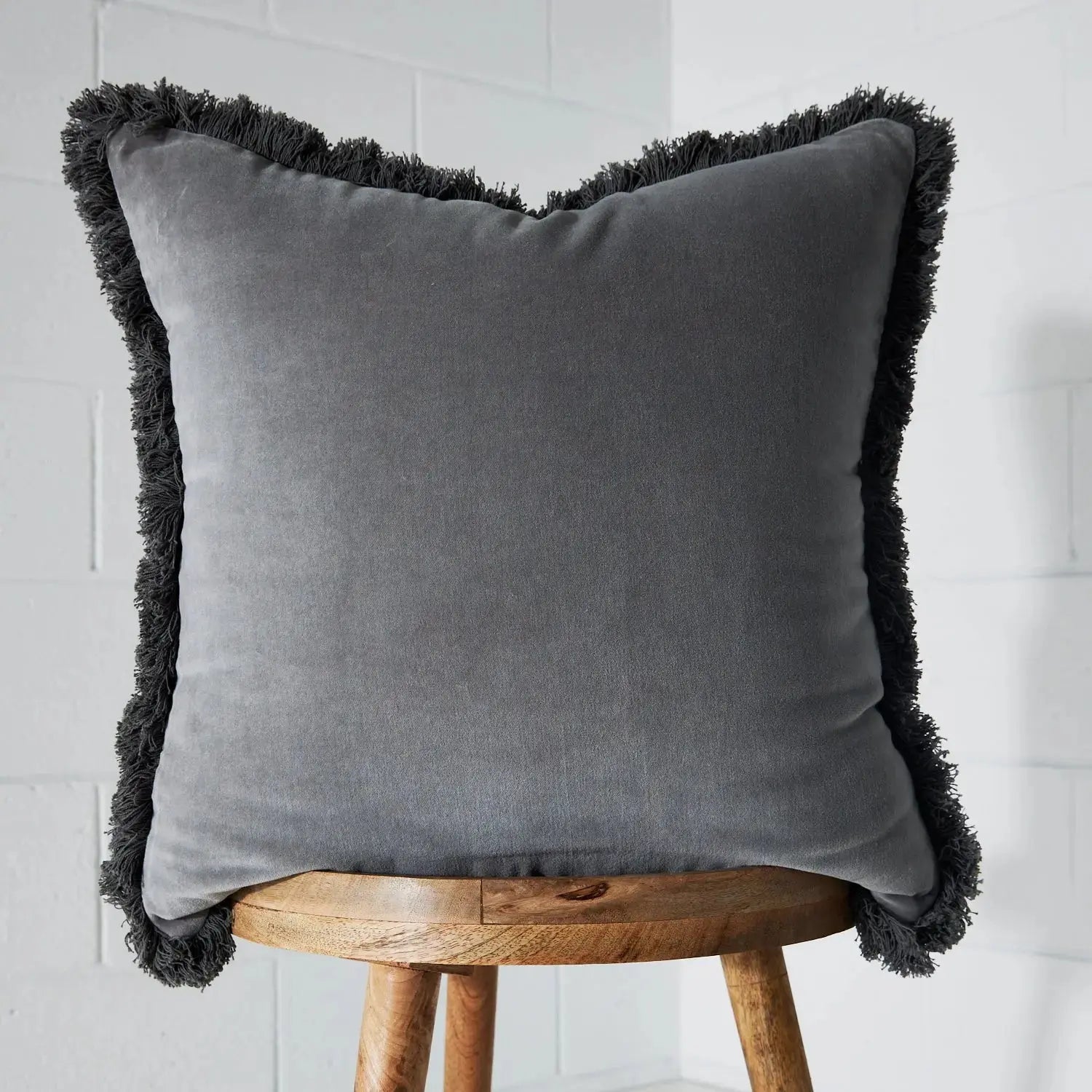 Oversized Fringed Velvet Cushion Chocolate - Cushion - Rugs a Million