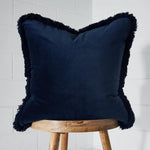 Oversized Fringed Velvet Cushion Navy - Cushion - Rugs a Million