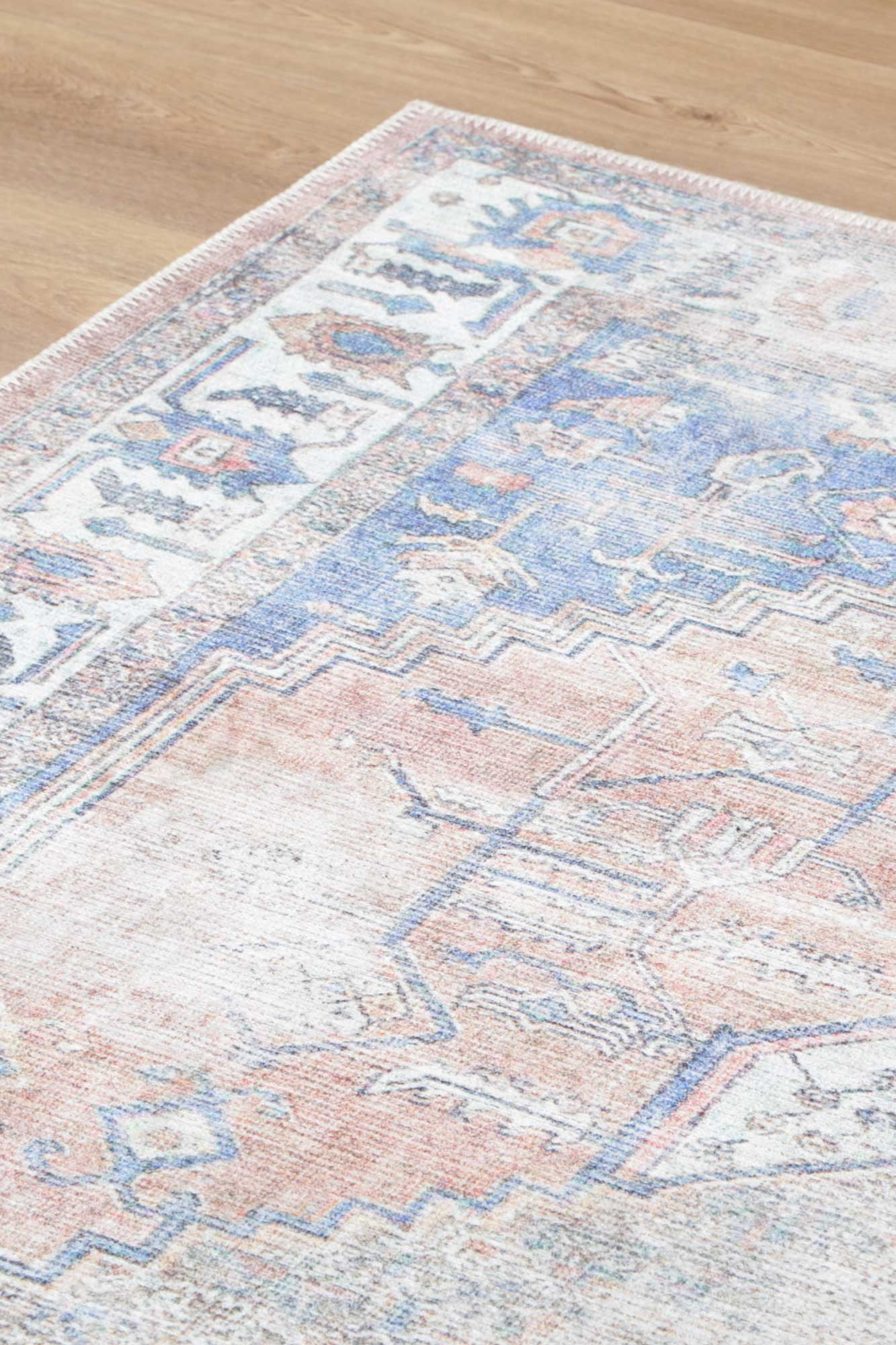 Pissarro Terracotta Blue Washable Rug - Washable Rug - Rugs a Million