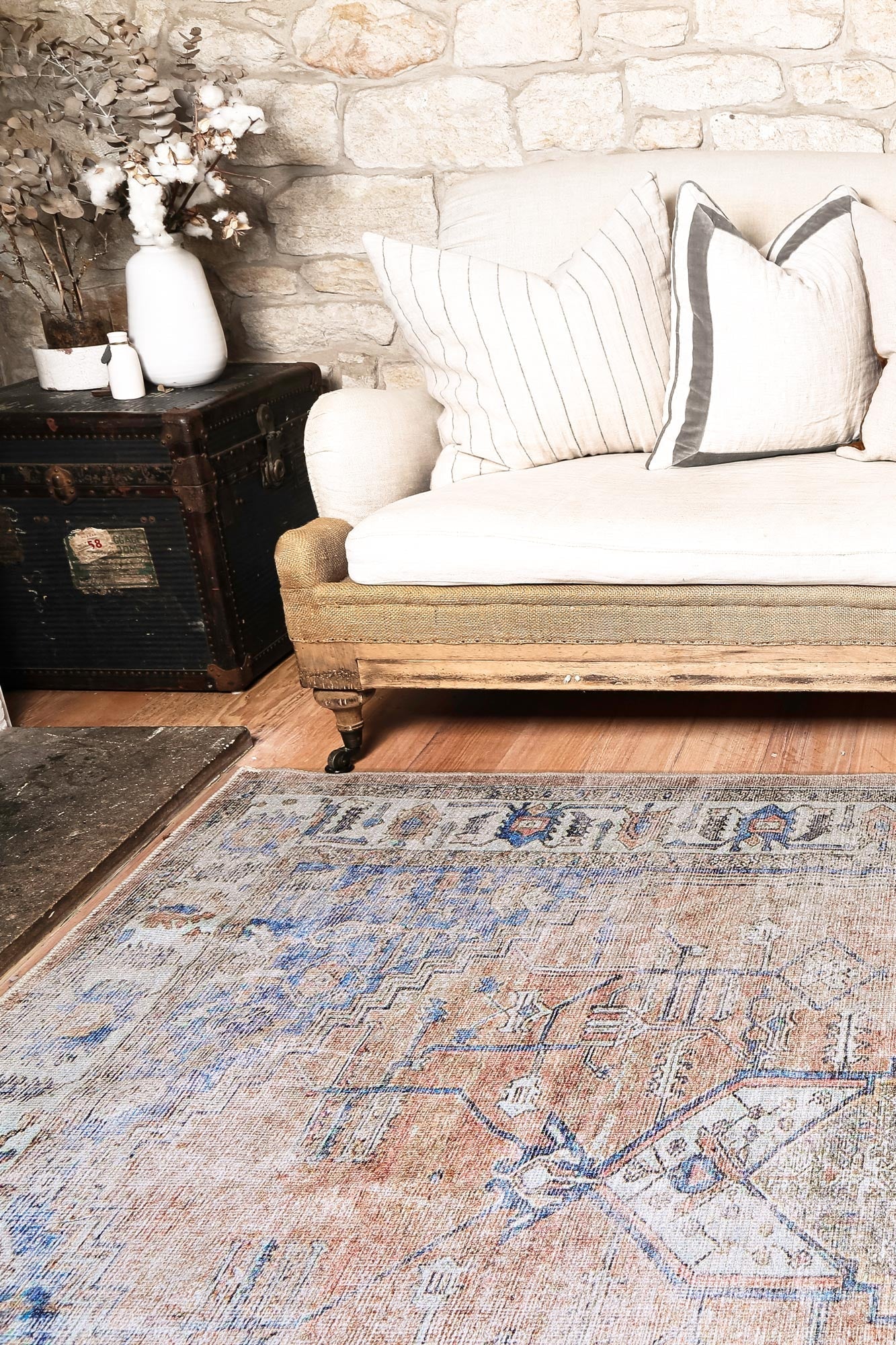 Pissarro Terracotta Blue Washable Rug - Washable Rug - Rugs a Million