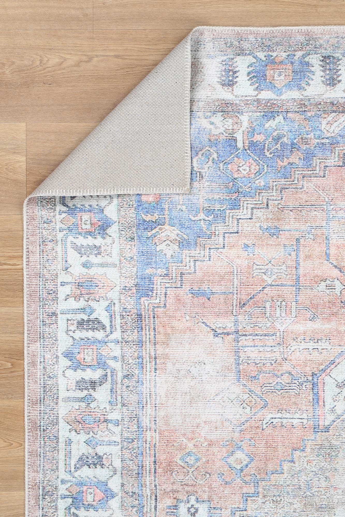 Pissarro Terracotta Blue Washable Rug - Washable Rug - Rugs a Million