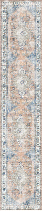 Pissarro Terracotta Blue Washable Runner - Washable Rug - Rugs a Million