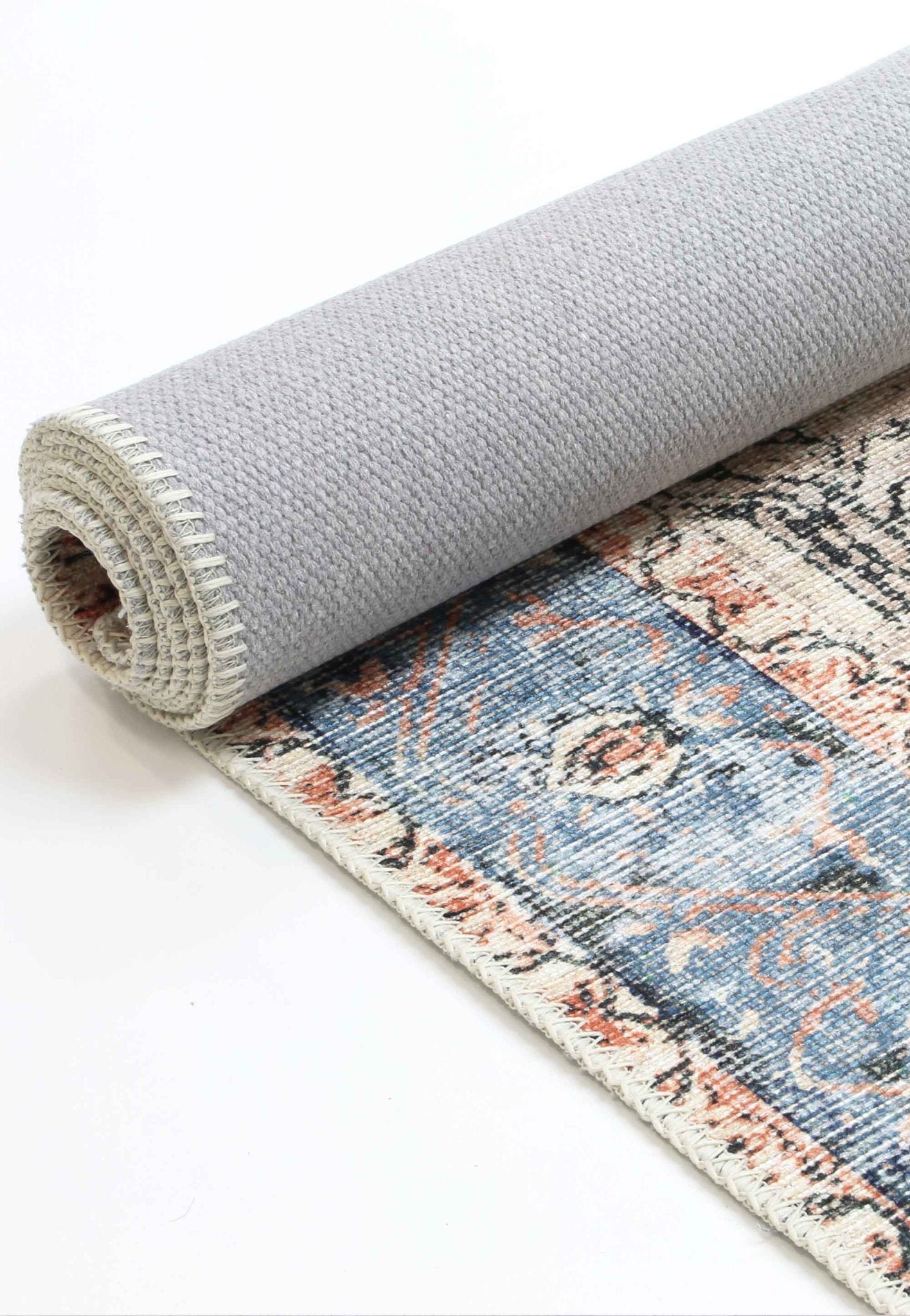 Pissarro Terracotta Blue Washable Runner - Washable Rug - Rugs a Million