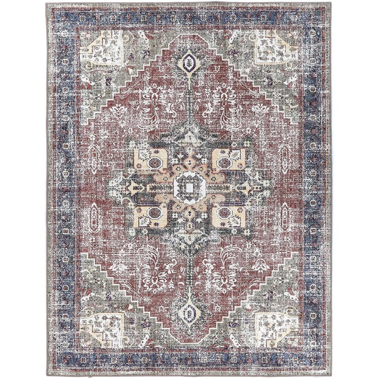 Rajah Earth Red Indigo Distressed Rug - Area Rug - Rugs a Million