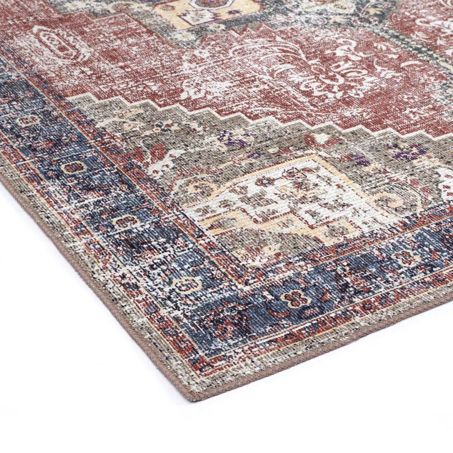 Rajah Earth Red Indigo Distressed Rug - Area Rug - Rugs a Million