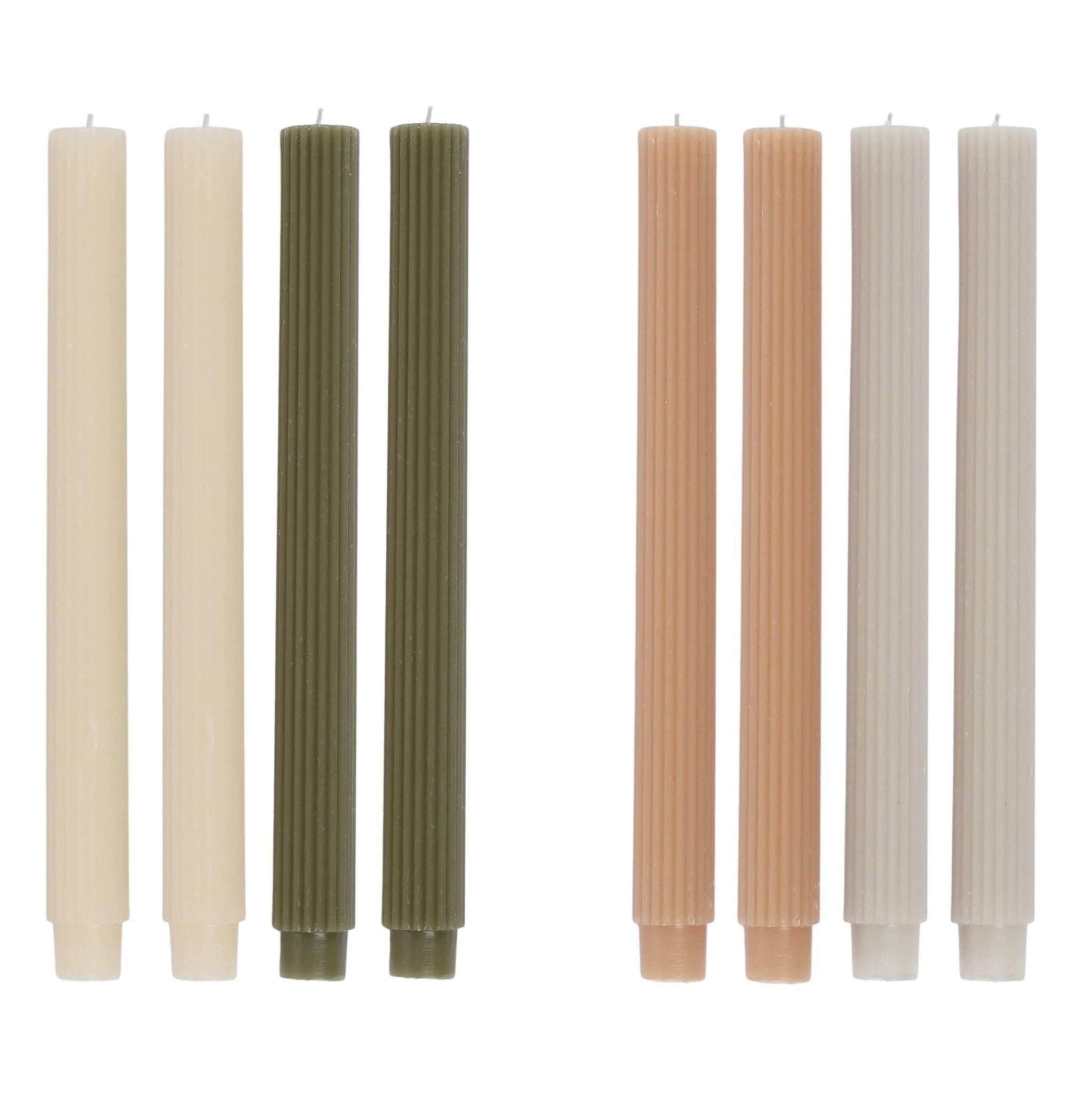 Set of Four Ribbed Earth Tone Candles - Pillar Packs - Rugs a Million