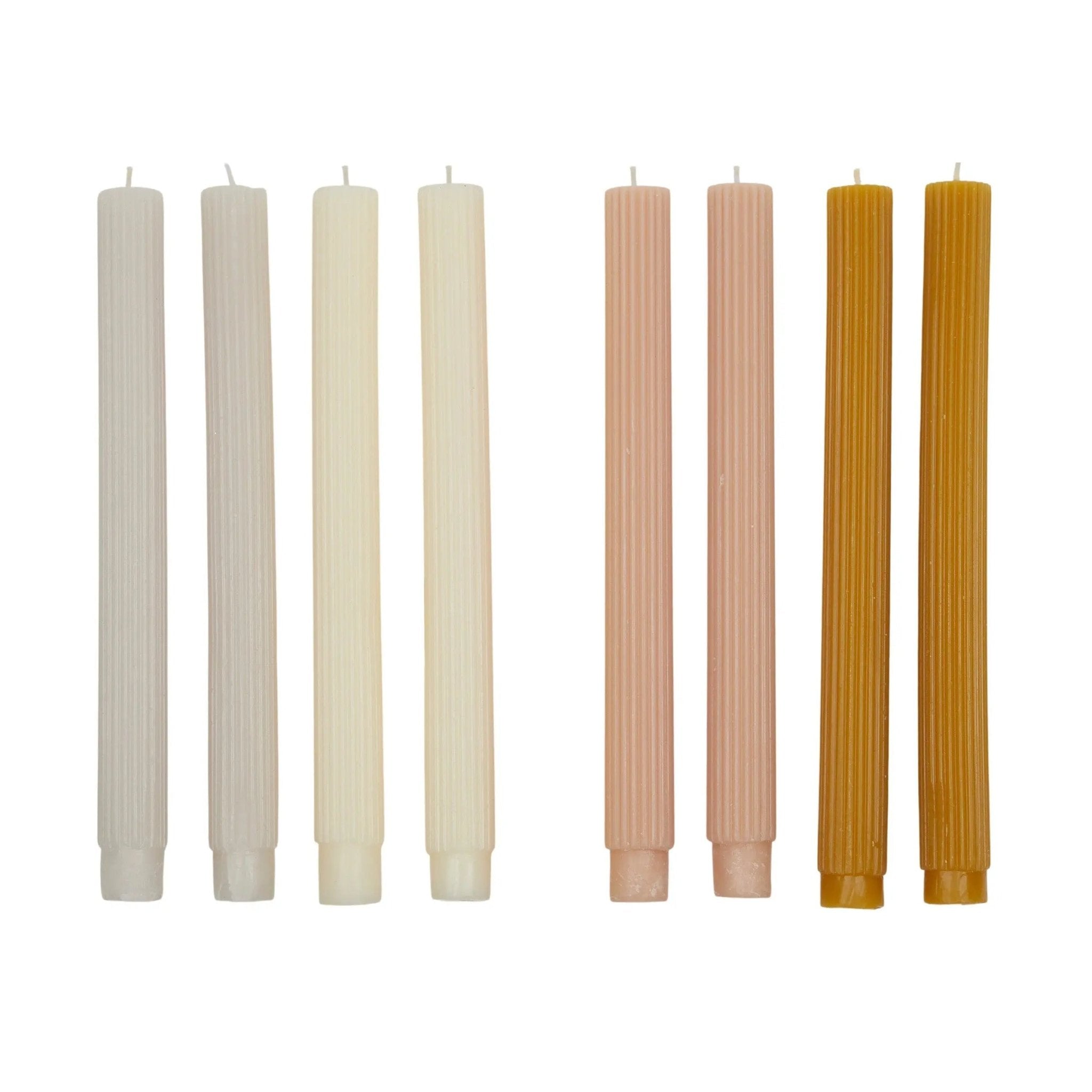 Set of Four Ribbed Light Tone Candles - Pillar Packs - Rugs a Million