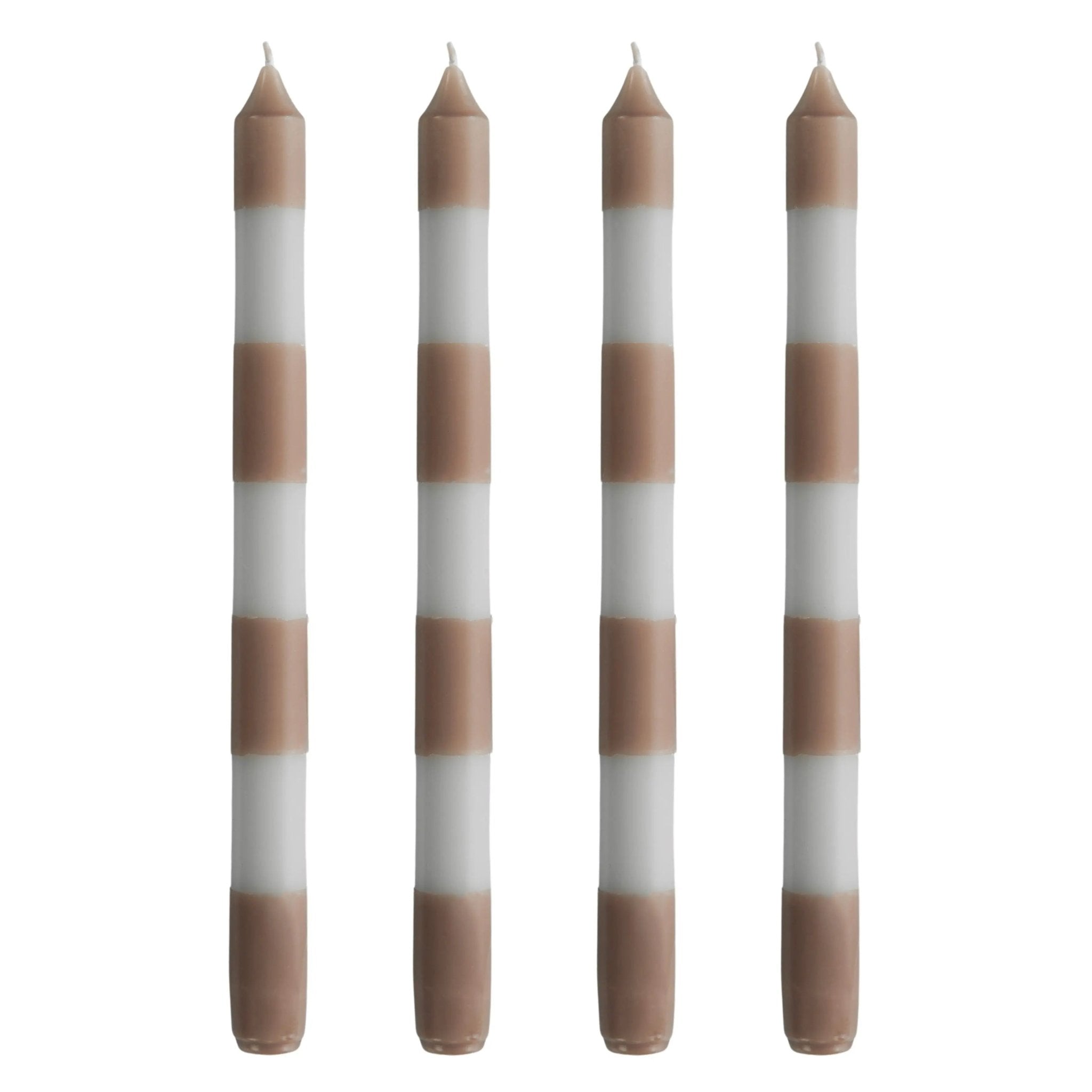 Set of Four Striped Dinner Candles in Chocolate and Grey - Pillar Packs - Rugs a Million