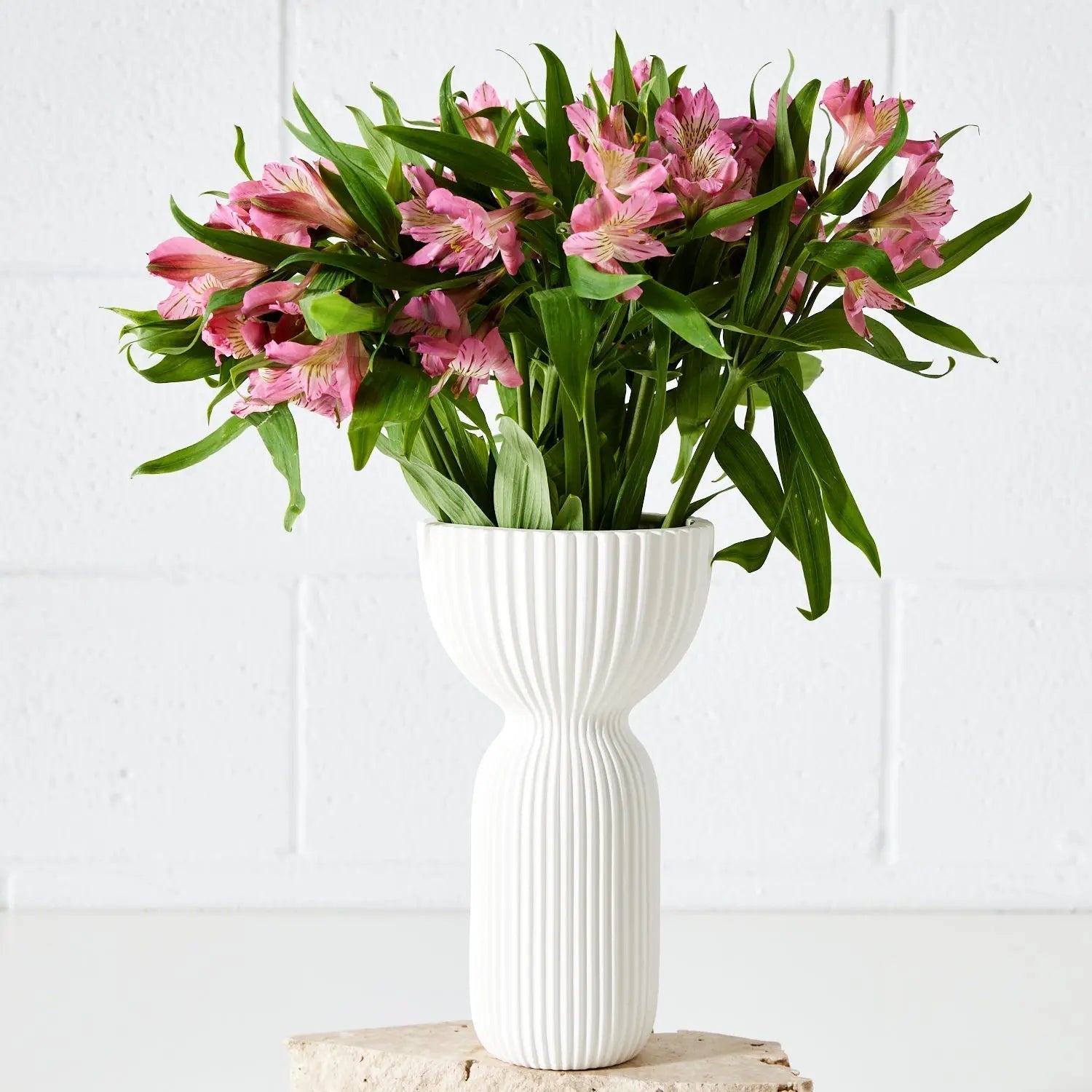 Tall Corrugated Ceramic Vase White - Vase - Rugs a Million