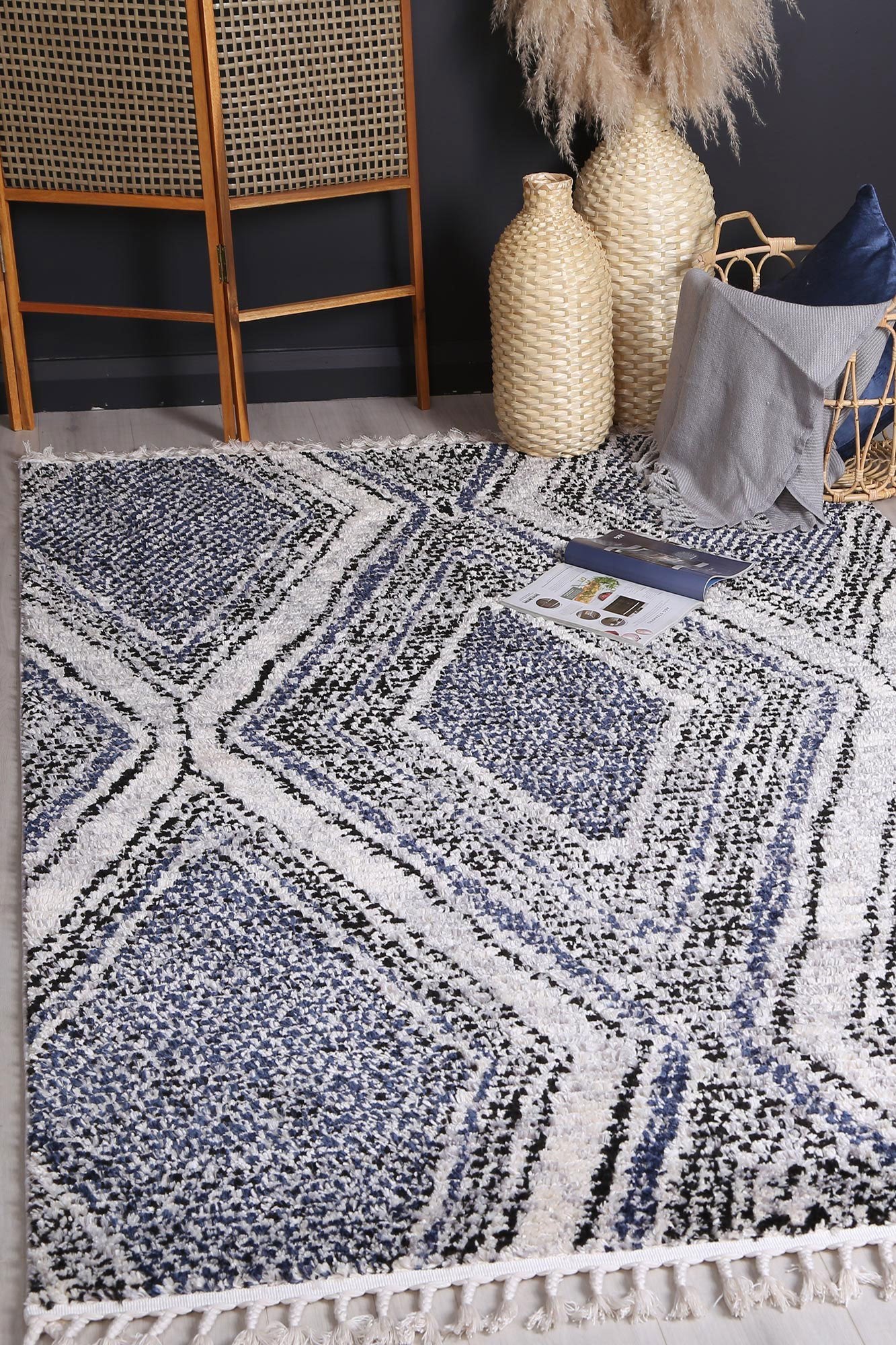 Mason Navy Blue Geometric Rug - Rugs - Rugs a Million