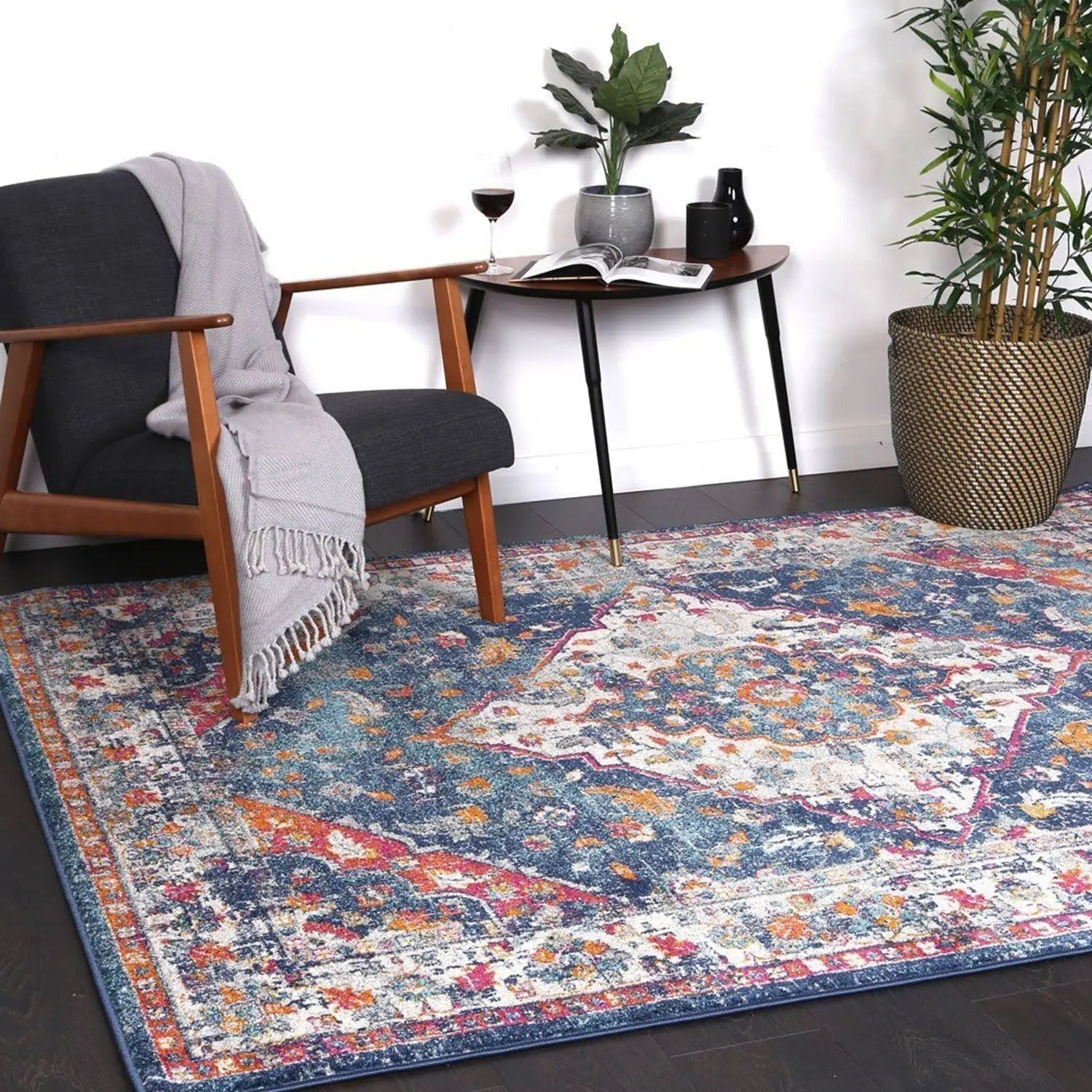 Delicate Navy Multi Oriental Rug - Rugs - Rugs a Million