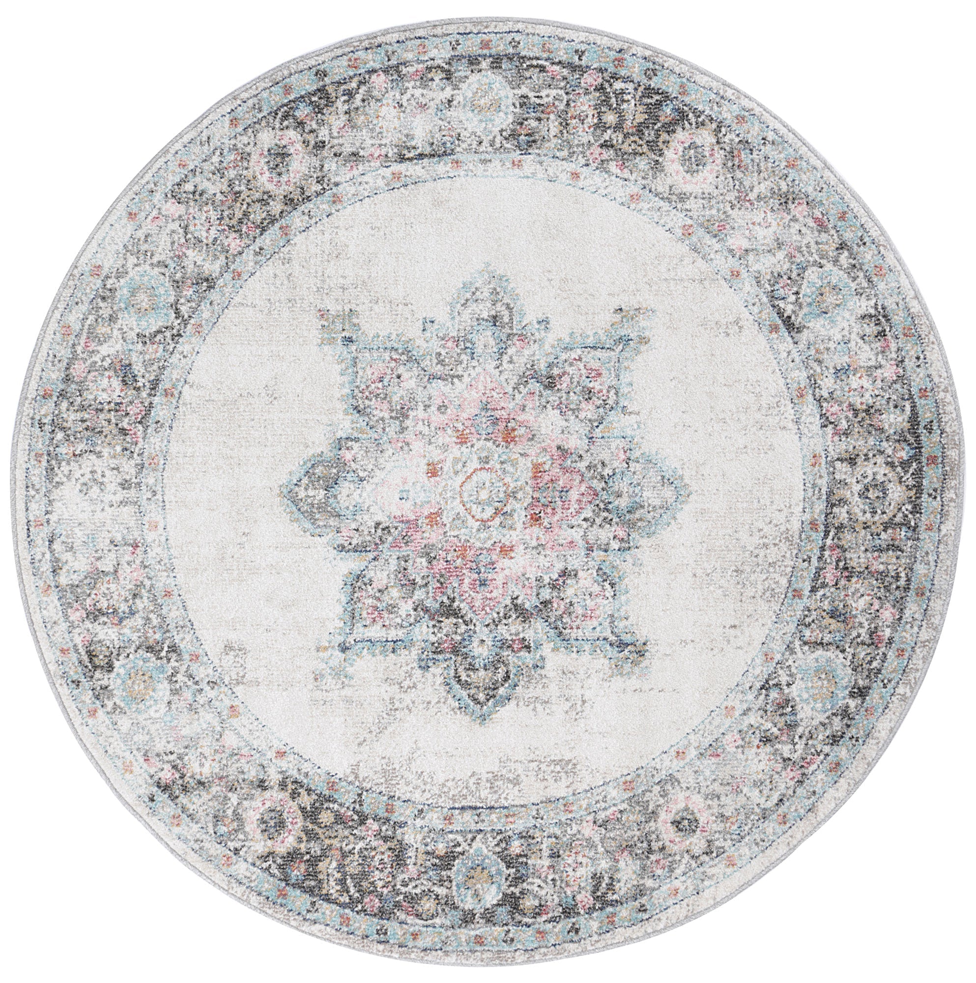 Mercury Crystal Transitional Cream Round Rug - Round Rug - Rugs a Million